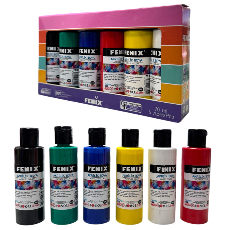 Toptan Fenix 6 Renk 70ml Akrilik Boya 6’lı Set