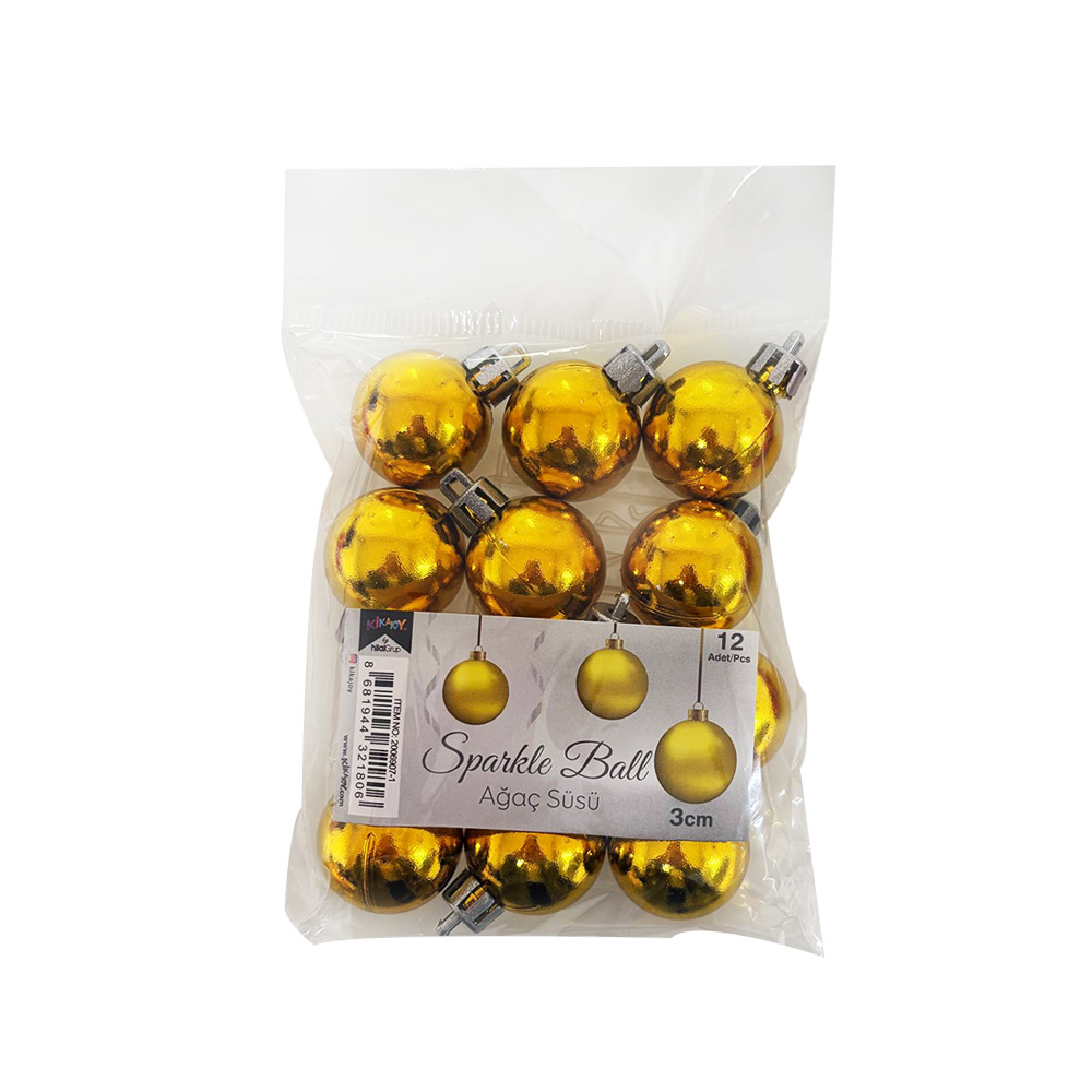 Toptan 3cm Ağaç Süsleme Topları 12'li Altın