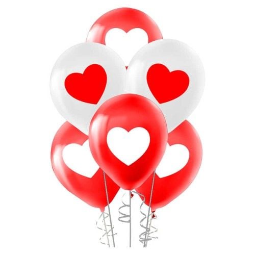 Toptan Kırmızı Beyaz Kalp Baskılı Lateks Balon