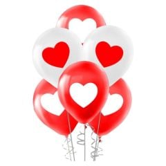 Toptan Kırmızı Beyaz Kalp Baskılı Lateks Balon