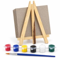 Toptan Şövaleli 15*15 Cm Tuval Boyama Seti 6'Lı (Boya Ve Fırçalı)