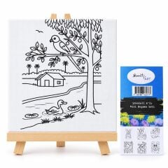 Toptan Şövaleli 15*15 Cm Tuval Boyama Seti 6'Lı (Boya Ve Fırçalı)