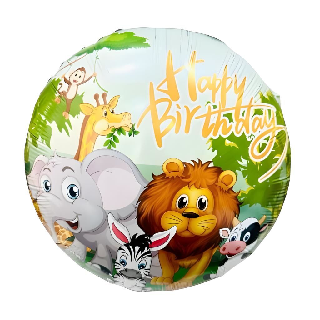 Toptan Folyo Balon Yuvarlak Happy Birthday Safari Model