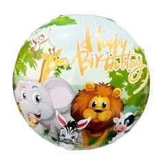 Toptan Folyo Balon Yuvarlak Happy Birthday Safari Model