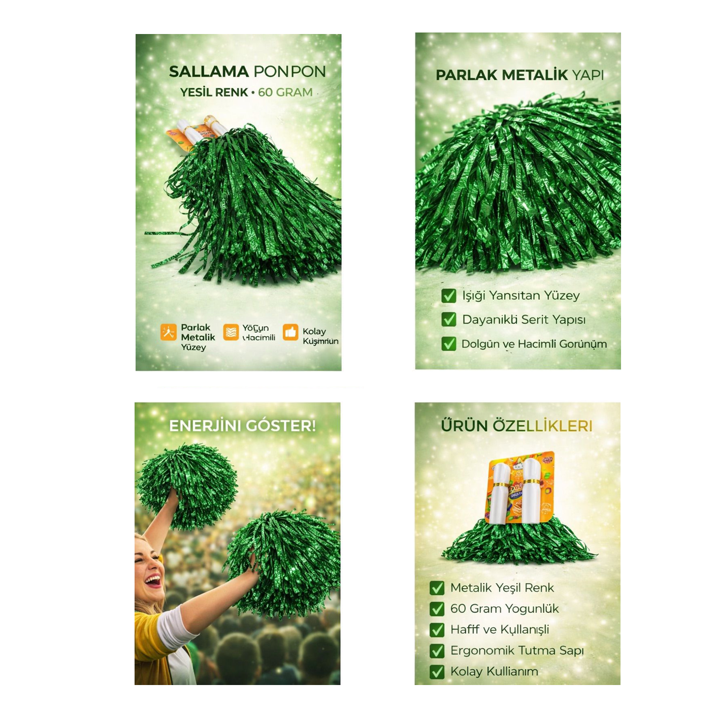 Toptan Yeşil Ponpon Dolgun Model