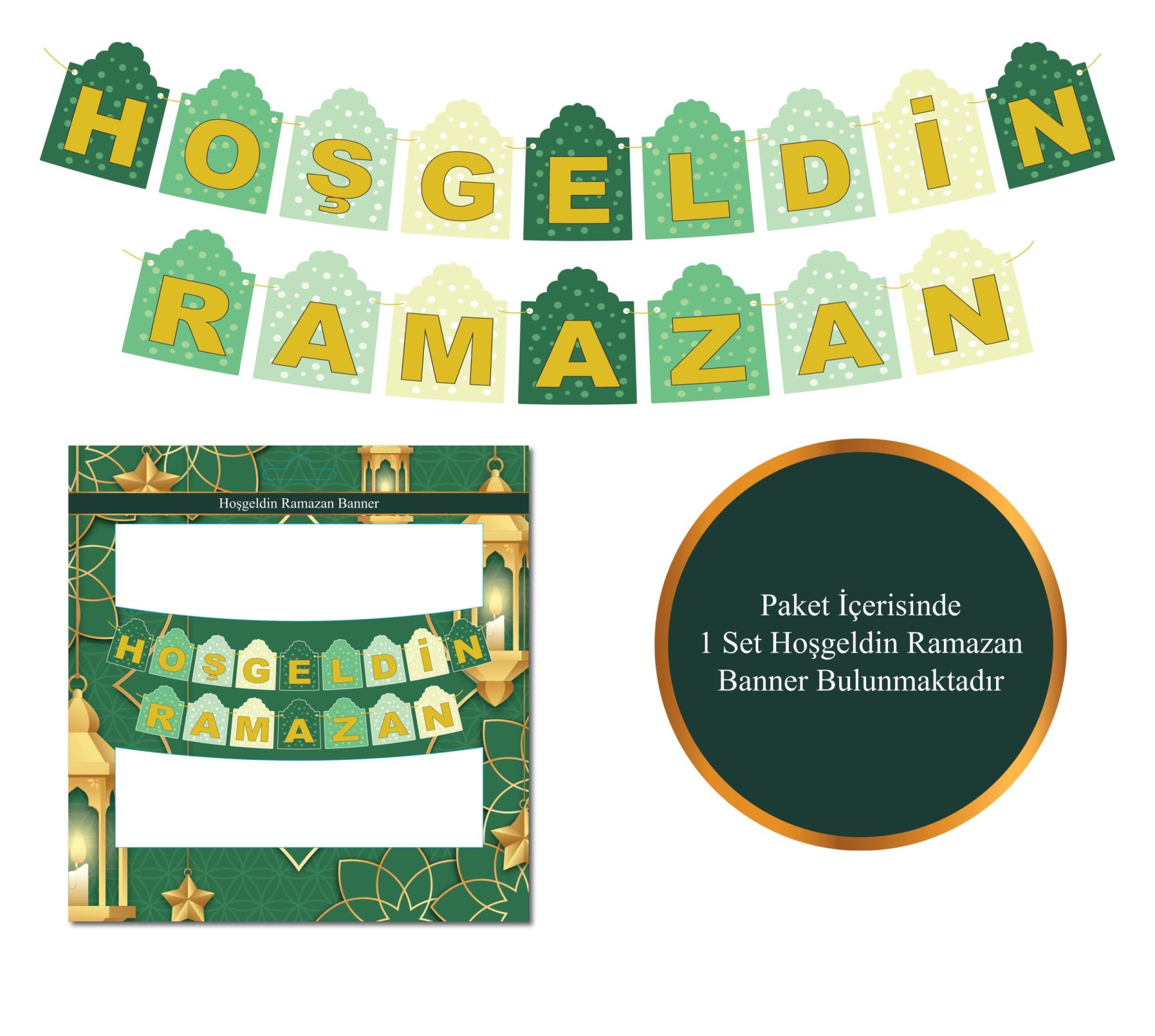 Toptan Hoşgeldin Ramazan Yeşil Puantiyeli Dekor 10’lu Banner