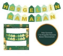 Toptan Hoşgeldin Ramazan Yeşil Puantiyeli Dekor 10’lu Banner