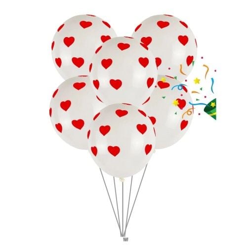Toptan Lateks Beyaz Üzerine Kırmızı Kalp Baskılı Balon