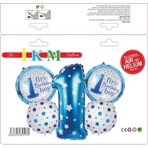 Toptan 1 Yaş Mavi 5Li Set Folyo Balon