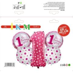 Toptan 1 Yaş Pembe 5Li Set Folyo Balon