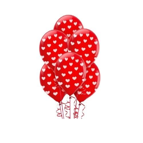 Toptan Lateks Kırmızı Üzerine Beyaz Kalp Baskılı Balon