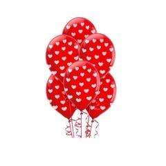 Toptan Lateks Kırmızı Üzerine Beyaz Kalp Baskılı Balon