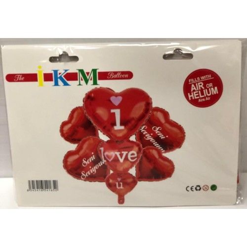Toptan 3 Lü Kalp I Love You Yazılı 5 li Folyo Balon set