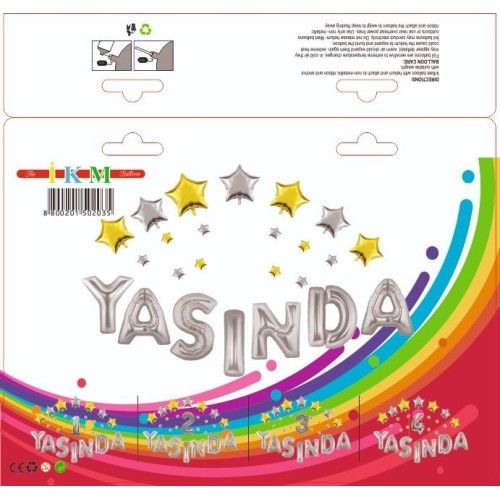 Toptan Yaşında Yıldızlı Gümüş Set Folyo Balon