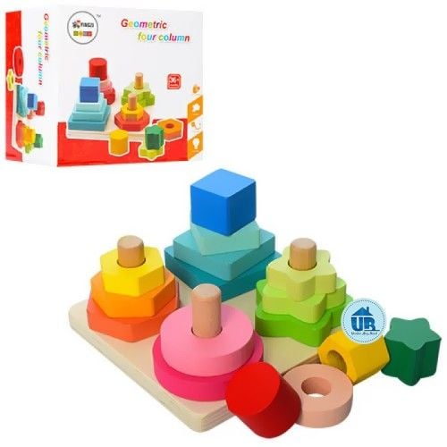 Toptan 4Lü Ahşap Geometrik Geçmeli Zeka Oyunu