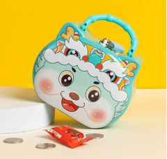 Toptan Çantalı Kilitli Teneke Kumbara Kedicik Model