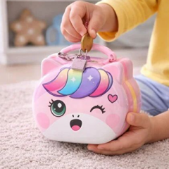 Toptan Çantalı Kilitli Teneke Kumbara Unicorn Model