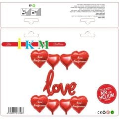 Toptan 8 Adet Kalpli Love Kırmızı Folyo Balon Set
