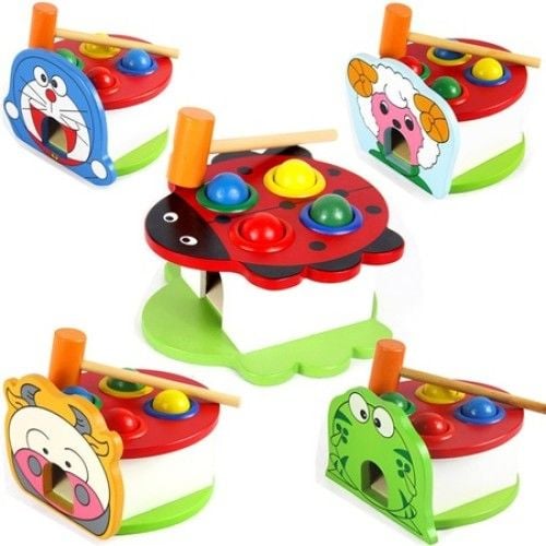 Toptan Ahşap  Hayvanlı 4Lü Top Çak Çak