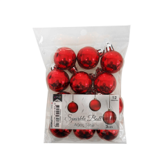 Toptan 3cm Ağaç Süsleme Topları 12'li Kırmızı