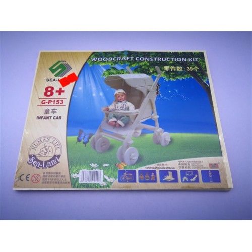 Toptan Ahşap 3D Maket Bebek Arabası