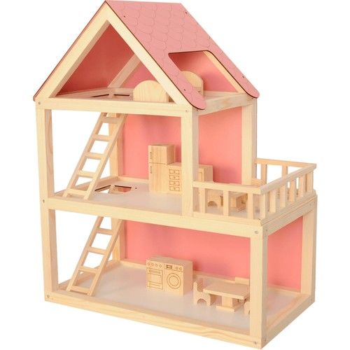 Toptan Ahşap Barbie Pembe Demonte Ev