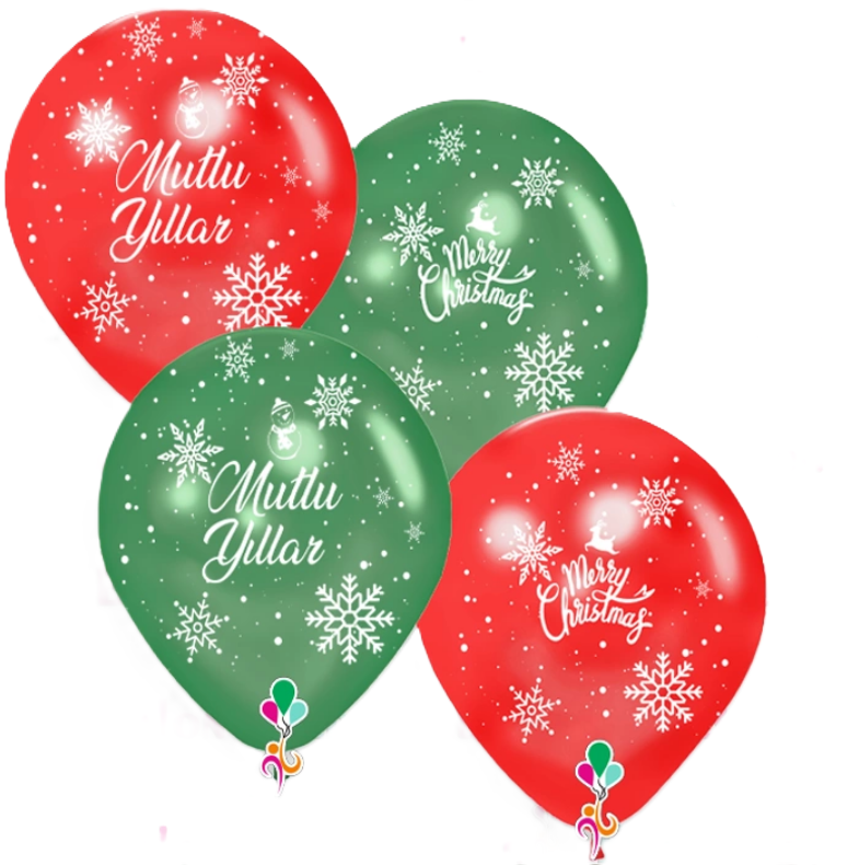 Toptan 12'' Pastel Balon Çepeçevre Baskılı Yılbaşı