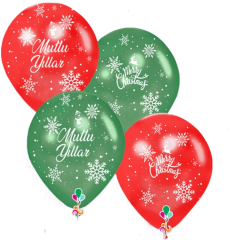 Toptan 12'' Pastel Balon Çepeçevre Baskılı Yılbaşı