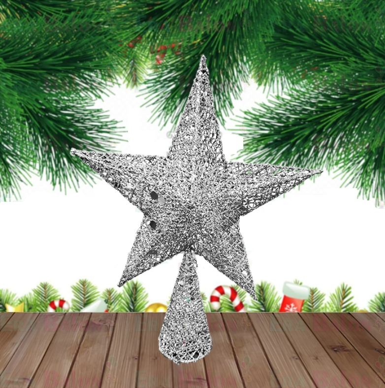 Toptan Çam Tepeliği Metal Yıldız 25 Cm Gümüş