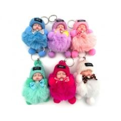 Toptan Tüylü Anahtarlık Şapkalı Uyuyan Bebek