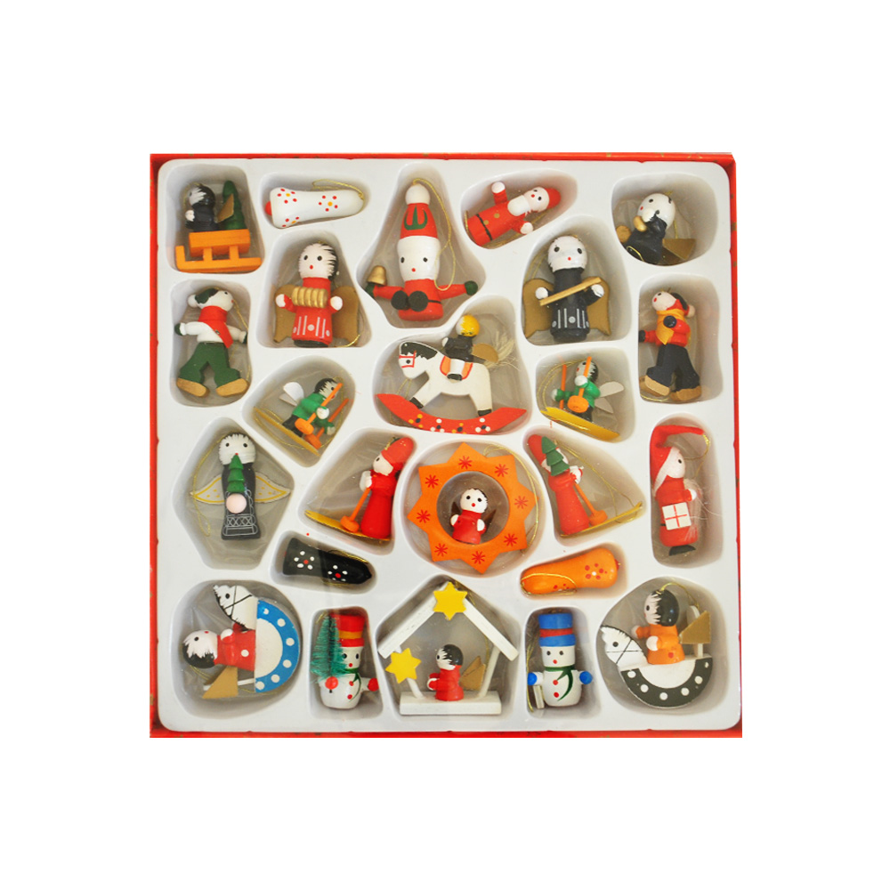 Toptan Yılbaşı Ahşap Ağaç Süsleme Seti 24 Parça