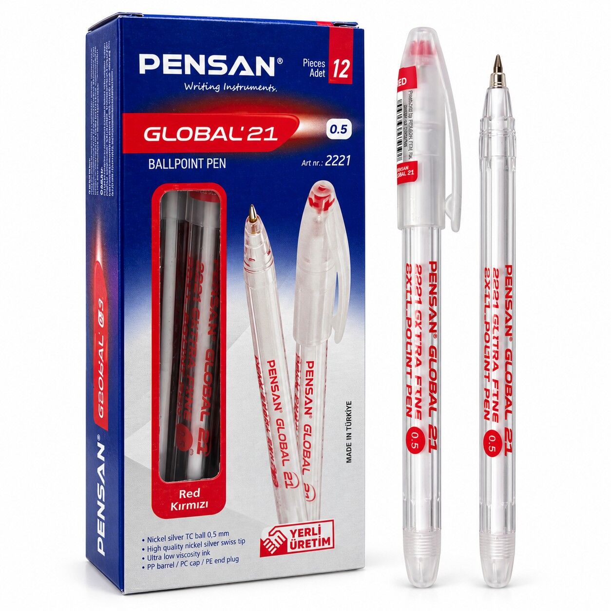 Toptan Pensan Global Tükenmez Kalem Kırmızı Renk 0.5 Mm