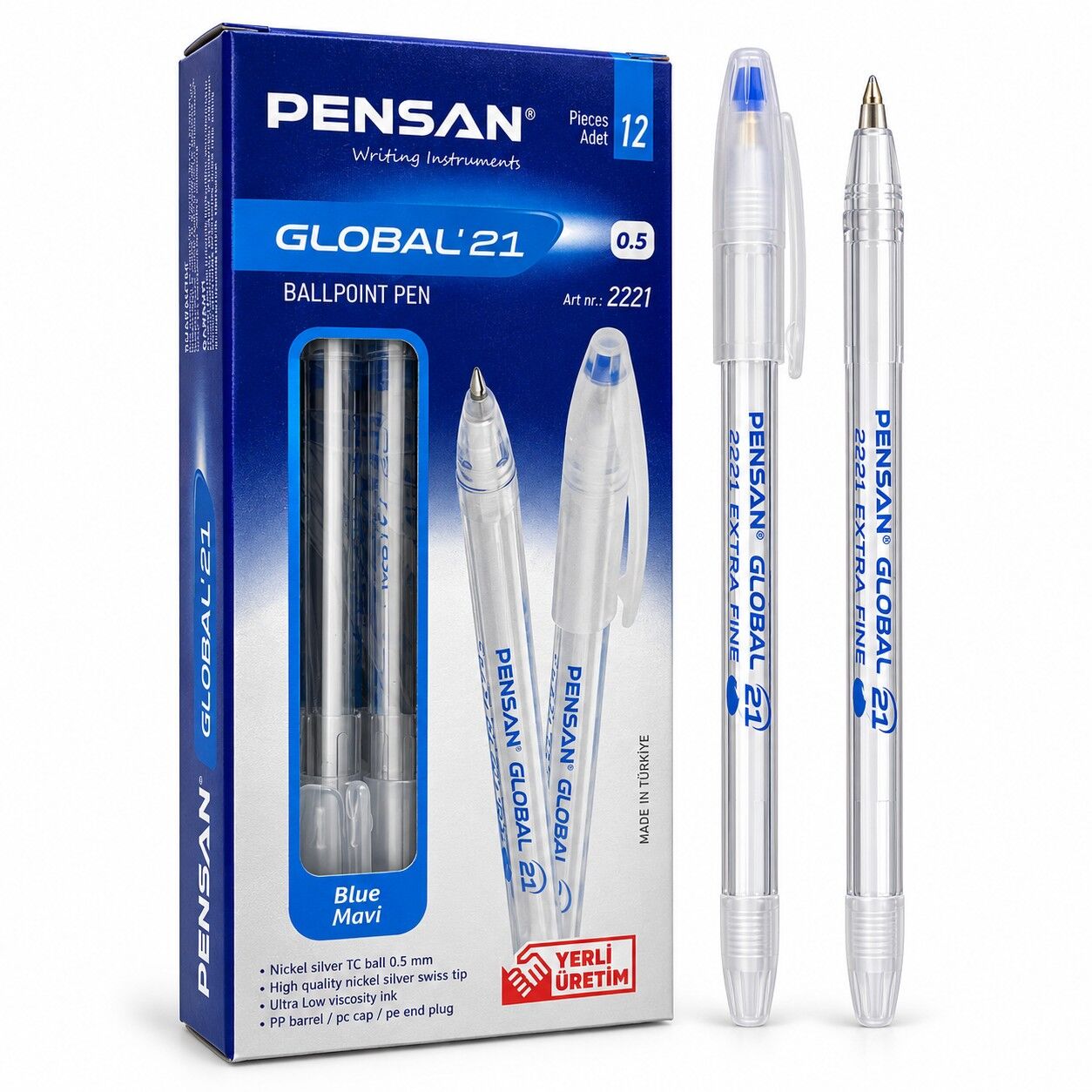 Toptan Pensan Global Tükenmez Kalem Mavi Renk 0.5 Mm