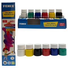 Toptan Fenix 6 Renk Karışık 15 ml Şişe Guaj Boya