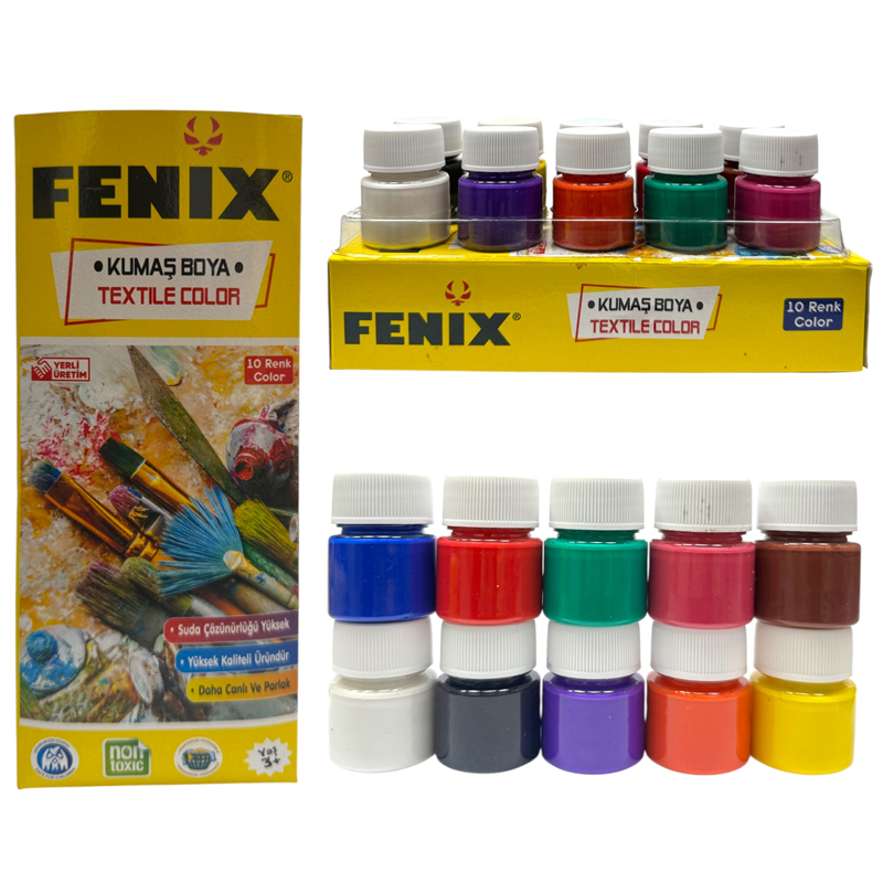 Toptan Fenix 10 Renk Karışık 15 ml Şişe Kumaş Boyası