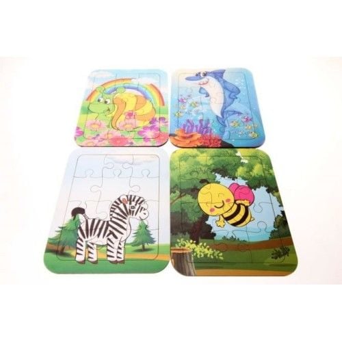 Toptan Oyuncak Ahşap 12 Parça Yapboz Hayvanlar 4\'lü Set