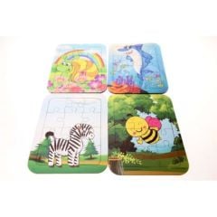 Toptan Oyuncak Ahşap 12 Parça Yapboz Hayvanlar 4\'lü Set