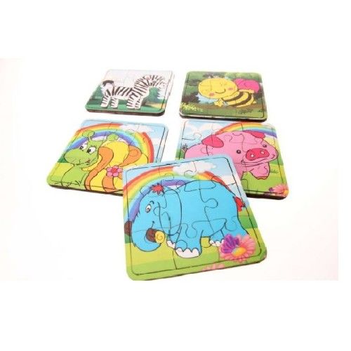 Toptan Oyuncak Ahşap 9\'lu Yapboz 5\'li Set Hayvanlar