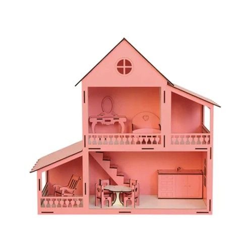 Toptan Ahşap Pembe Ev 2 Katlı