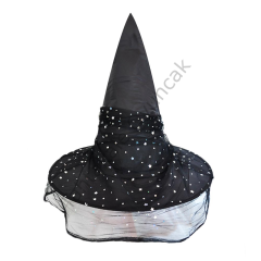 Toptan Halloween Siyah Cadı Şapkası Tüllü