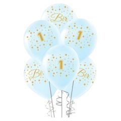 Toptan Altın Bir Yaş Baskılı Mavi Lateks Balon