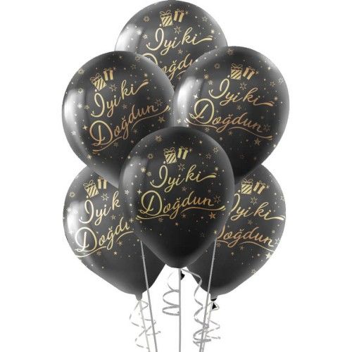 Toptan Altın İyi Ki Doğdun Baskılı Siyah Lateks Balon