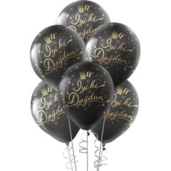 Toptan Altın İyi Ki Doğdun Baskılı Siyah Lateks Balon