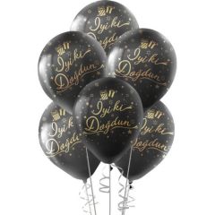 Toptan Altın İyi Ki Doğdun Baskılı Siyah Lateks Balon