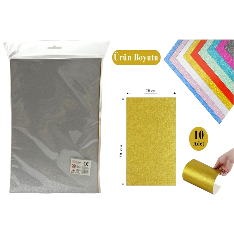 Toptan Beimo A4(20*30) Simli Karton Karışık 10 Renk 10'lu Poşet