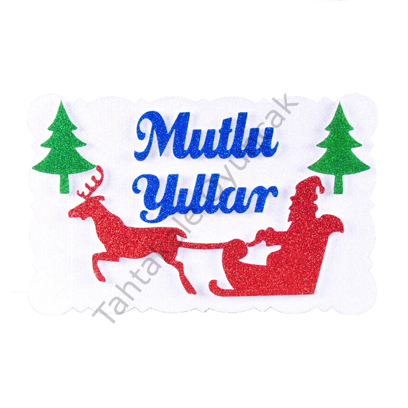 Toptan Yılbaşı Strafor Süs Geyikli Mutlu Yıllar