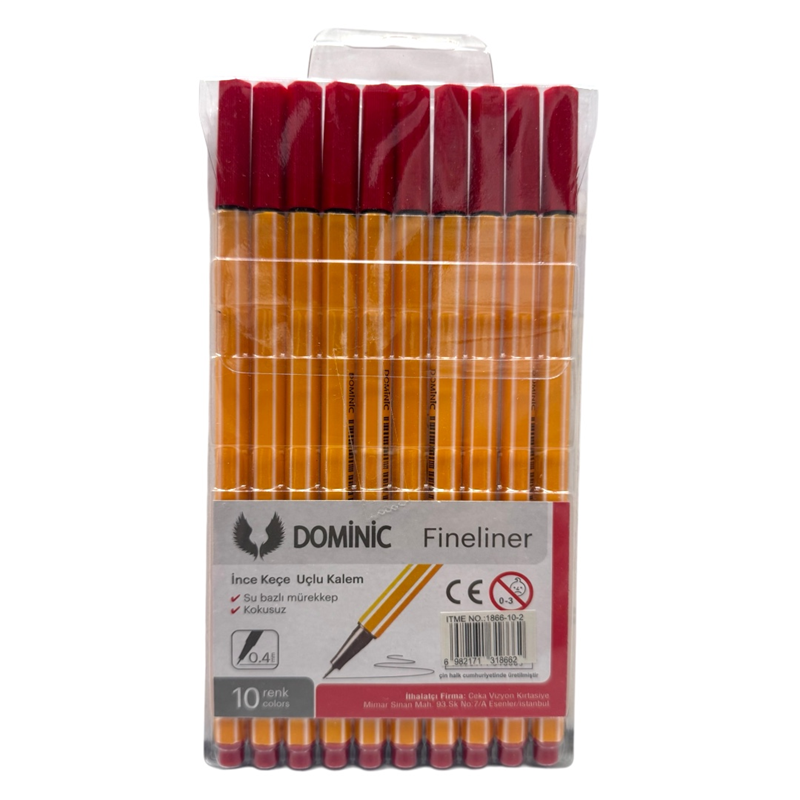 Toptan Dominic Fineliner Tükenmez Kalem Kırmızı 10lu Set