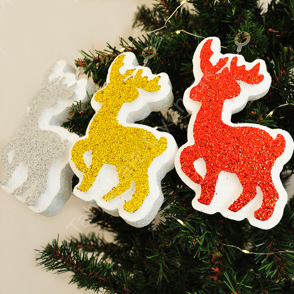 Toptan Geyik Figürlü Strafor Ağaç Süsü 3lü