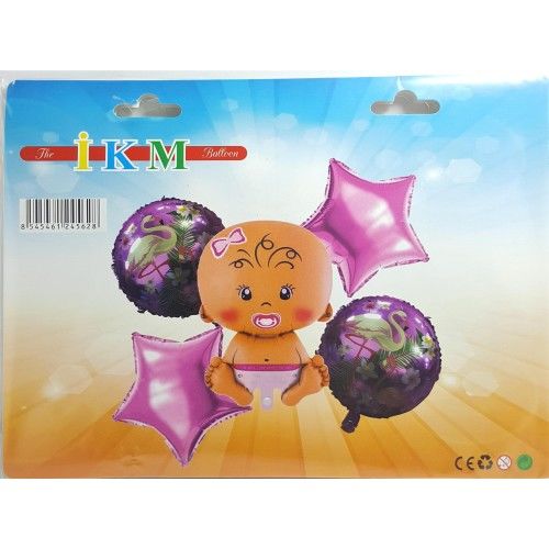 Toptan Bebek Pembe 5Li Folyo Balon Set