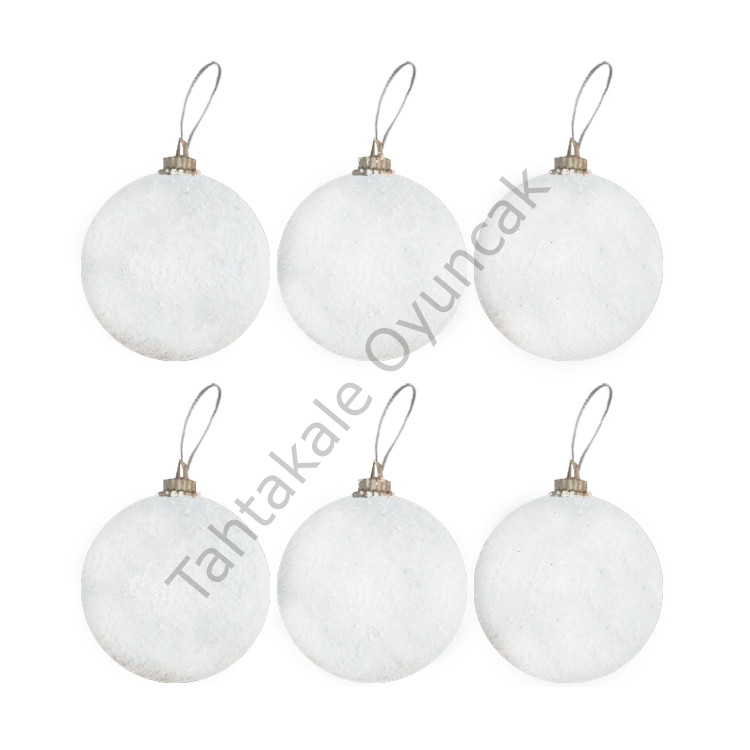 Toptan Yılbaşı Ağaç Süsleme Topları Beyaz 6lı 4cm